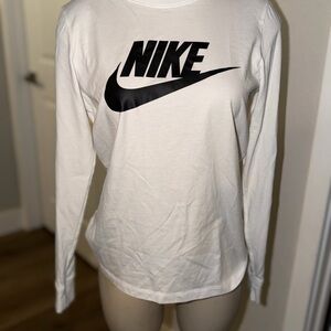 Nike White Long Sleeve Tee with Black Logo